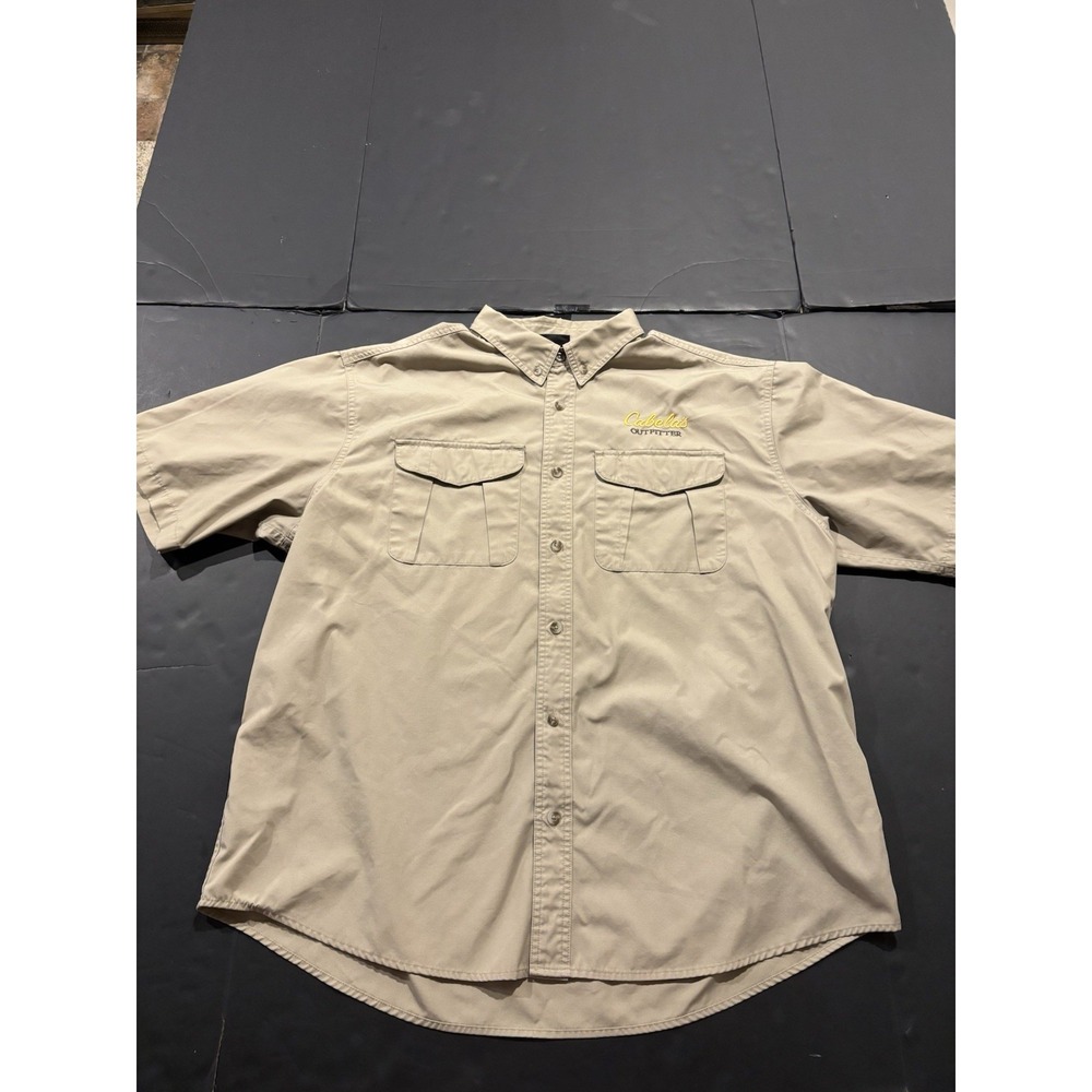 Cabela's Outfitter Short Sleeve Button Down Utility Work Shirt Khaki XL